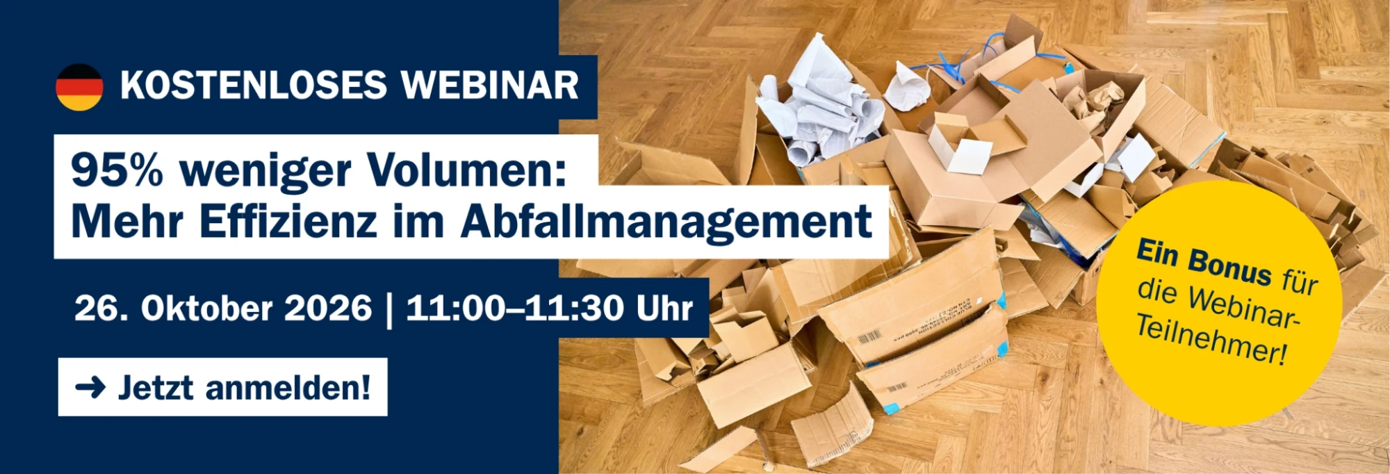 Webinargrafik zur Abfallvolumenreduzierung mit Kartons, Interzero, 2026